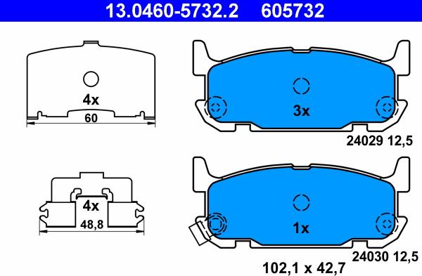 ATE 13.0460-5732.2 - Комплект спирачно феродо, дискови спирачки vvparts.bg