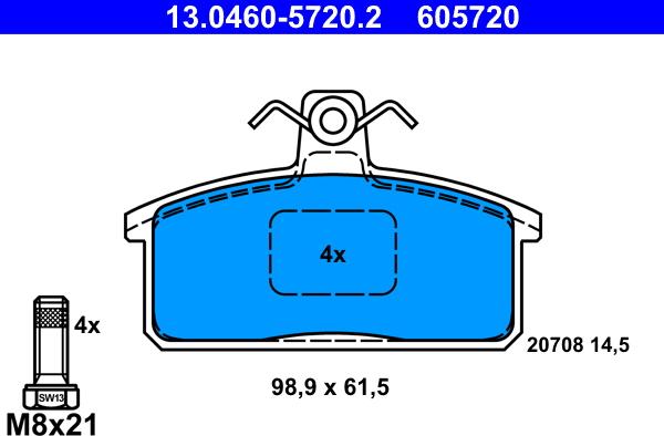 ATE 13.0460-5720.2 - Комплект спирачно феродо, дискови спирачки vvparts.bg