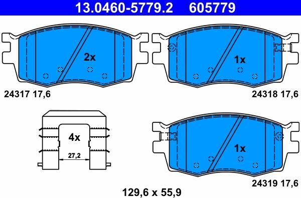 ATE 13.0460-5779.2 - Комплект спирачно феродо, дискови спирачки vvparts.bg