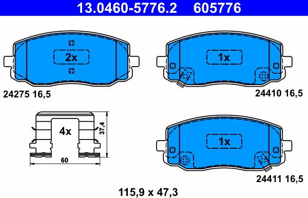 ATE 13.0460-5776.2 - Комплект спирачно феродо, дискови спирачки vvparts.bg