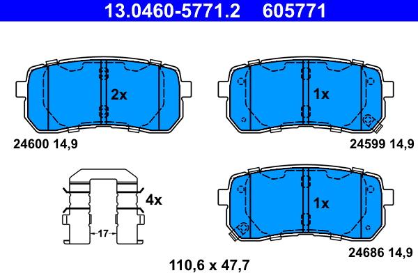 ATE 13.0460-5771.2 - Комплект спирачно феродо, дискови спирачки vvparts.bg