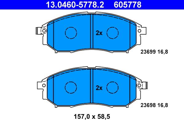 ATE 13.0460-5778.2 - Комплект спирачно феродо, дискови спирачки vvparts.bg