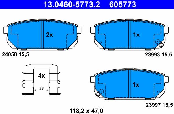 ATE 13.0460-5773.2 - Комплект спирачно феродо, дискови спирачки vvparts.bg