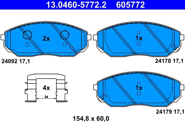 ATE 13.0460-5772.2 - Комплект спирачно феродо, дискови спирачки vvparts.bg