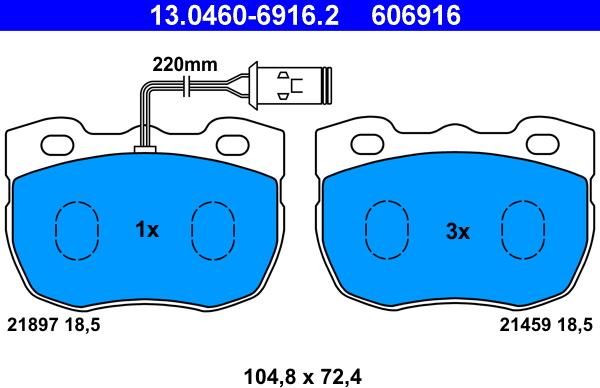 ATE 13.0460-6916.2 - Комплект спирачно феродо, дискови спирачки vvparts.bg