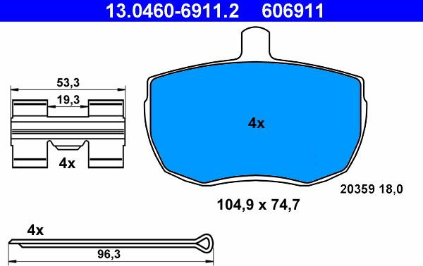 ATE 13.0460-6911.2 - Комплект спирачно феродо, дискови спирачки vvparts.bg