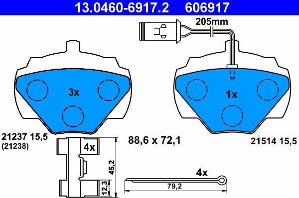 ATE 13.0460-6917.2 - Комплект спирачно феродо, дискови спирачки vvparts.bg