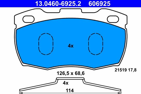 ATE 13.0460-6925.2 - Комплект спирачно феродо, дискови спирачки vvparts.bg