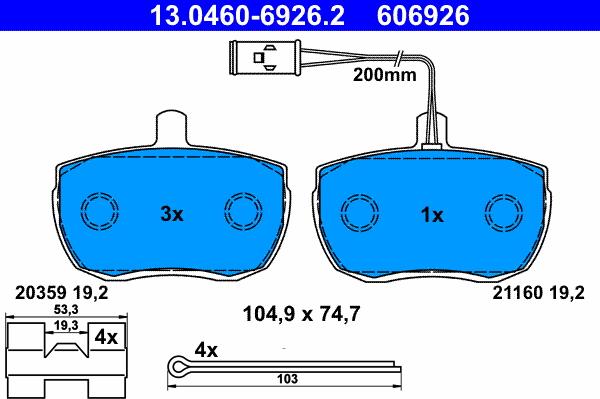 ATE 13.0460-6926.2 - Комплект спирачно феродо, дискови спирачки vvparts.bg