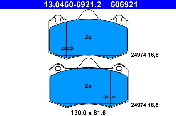 ATE 13.0460-6921.2 - Комплект спирачно феродо, дискови спирачки vvparts.bg