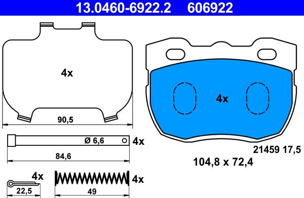 ATE 13.0460-6922.2 - Комплект спирачно феродо, дискови спирачки vvparts.bg