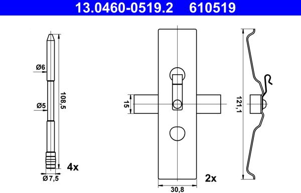 ATE 13.0460-0519.2 - Комплект принадлежности, дискови накладки vvparts.bg