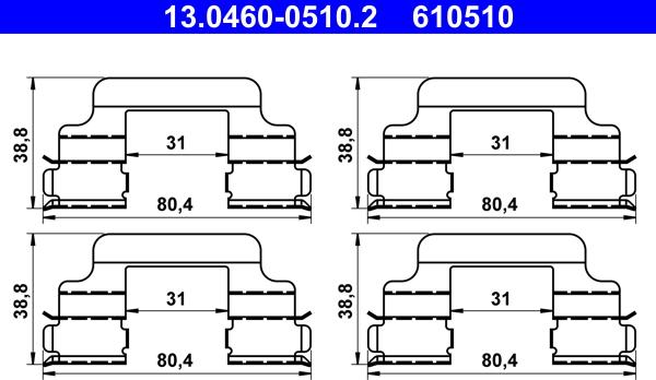 ATE 13.0460-0510.2 - Комплект принадлежности, дискови накладки vvparts.bg
