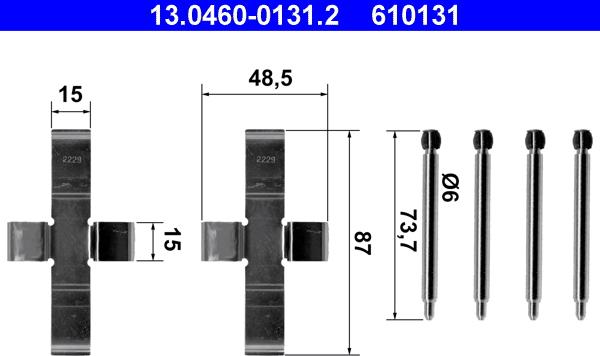 ATE 13.0460-0131.2 - Комплект принадлежности, дискови накладки vvparts.bg