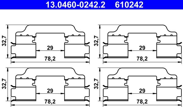 ATE 13.0460-0242.2 - Комплект принадлежности, дискови накладки vvparts.bg