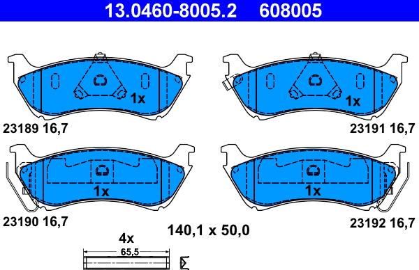 ATE 13.0460-8005.2 - Комплект спирачно феродо, дискови спирачки vvparts.bg