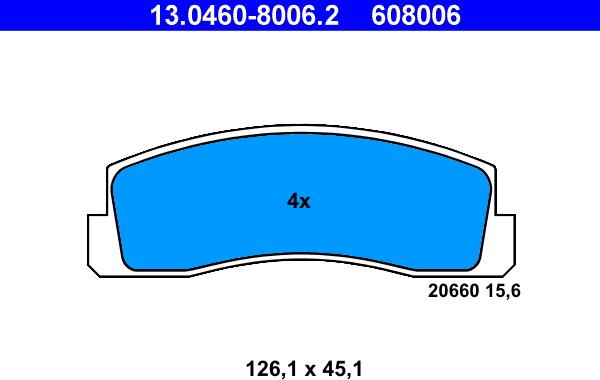 ATE 13.0460-8006.2 - Комплект спирачно феродо, дискови спирачки vvparts.bg