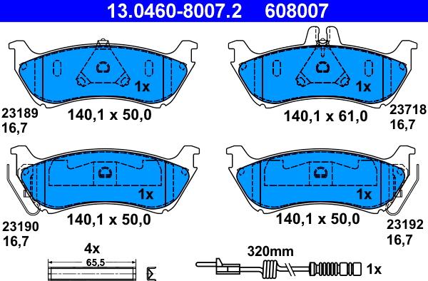 ATE 13.0460-8007.2 - Комплект спирачно феродо, дискови спирачки vvparts.bg