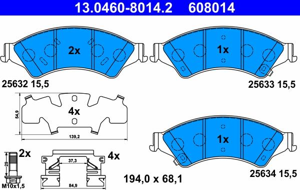 ATE 13.0460-8014.2 - Комплект спирачно феродо, дискови спирачки vvparts.bg