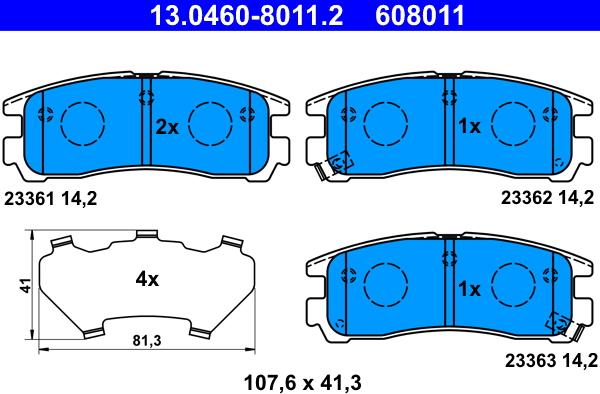 ATE 13.0460-8011.2 - Комплект спирачно феродо, дискови спирачки vvparts.bg