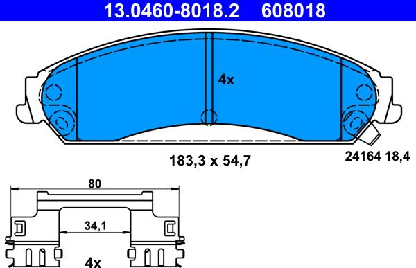 ATE 13.0460-8018.2 - Комплект спирачно феродо, дискови спирачки vvparts.bg