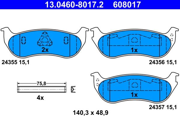 ATE 13.0460-8017.2 - Комплект спирачно феродо, дискови спирачки vvparts.bg