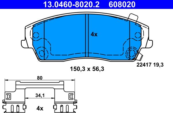 ATE 13.0460-8020.2 - Комплект спирачно феродо, дискови спирачки vvparts.bg