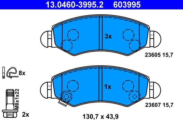 ATE 13.0460-3995.2 - Комплект спирачно феродо, дискови спирачки vvparts.bg
