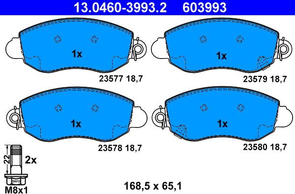 ATE 13.0460-3993.2 - Комплект спирачно феродо, дискови спирачки vvparts.bg