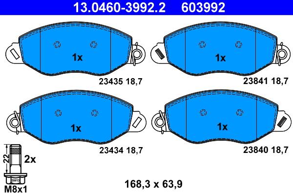 ATE 13.0460-3992.2 - Комплект спирачно феродо, дискови спирачки vvparts.bg