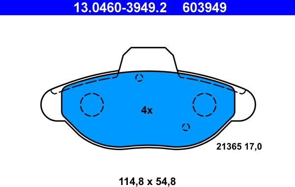 ATE 13.0460-3949.2 - Комплект спирачно феродо, дискови спирачки vvparts.bg