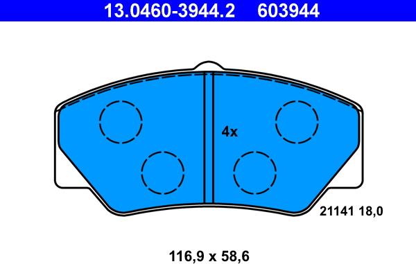 ATE 13.0460-3944.2 - Комплект спирачно феродо, дискови спирачки vvparts.bg