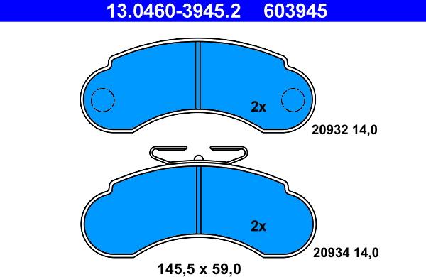 ATE 13.0460-3945.2 - Комплект спирачно феродо, дискови спирачки vvparts.bg