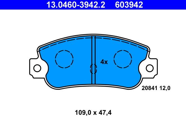 ATE 13.0460-3942.2 - Комплект спирачно феродо, дискови спирачки vvparts.bg