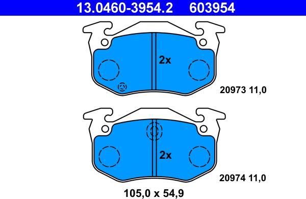 ATE 13.0460-3954.2 - Комплект спирачно феродо, дискови спирачки vvparts.bg