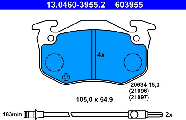 ATE 13.0460-3955.2 - Комплект спирачно феродо, дискови спирачки vvparts.bg