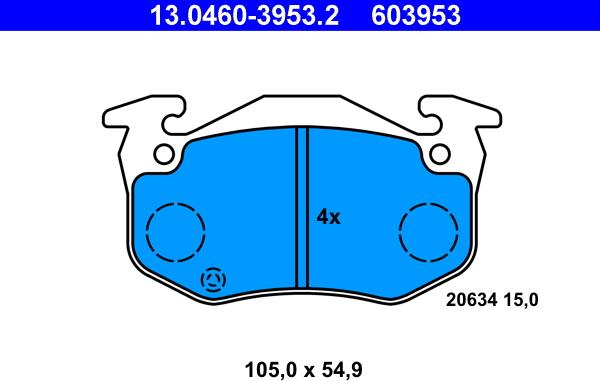 ATE 13.0460-3953.2 - Комплект спирачно феродо, дискови спирачки vvparts.bg