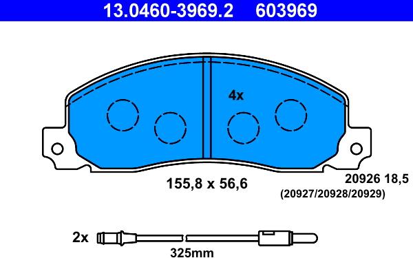 ATE 13.0460-3969.2 - Комплект спирачно феродо, дискови спирачки vvparts.bg