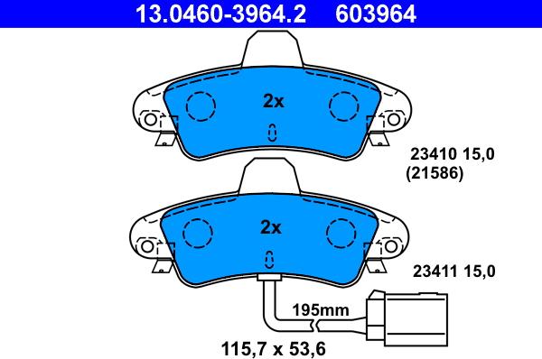 ATE 13.0460-3964.2 - Комплект спирачно феродо, дискови спирачки vvparts.bg