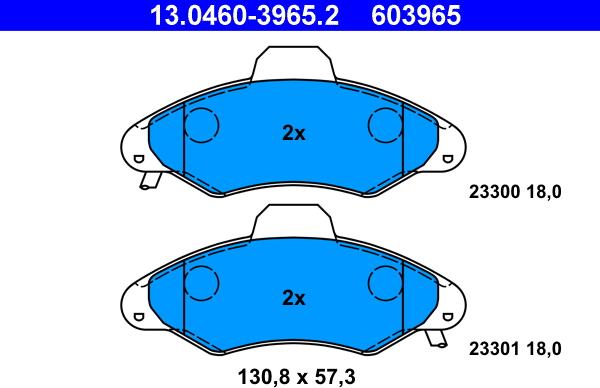 ATE 13.0460-3965.2 - Комплект спирачно феродо, дискови спирачки vvparts.bg