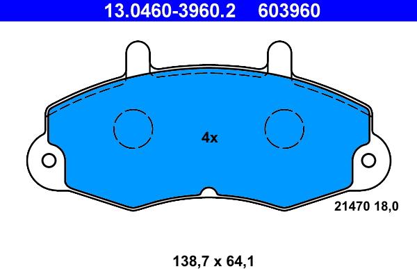 ATE 13.0460-3960.2 - Комплект спирачно феродо, дискови спирачки vvparts.bg