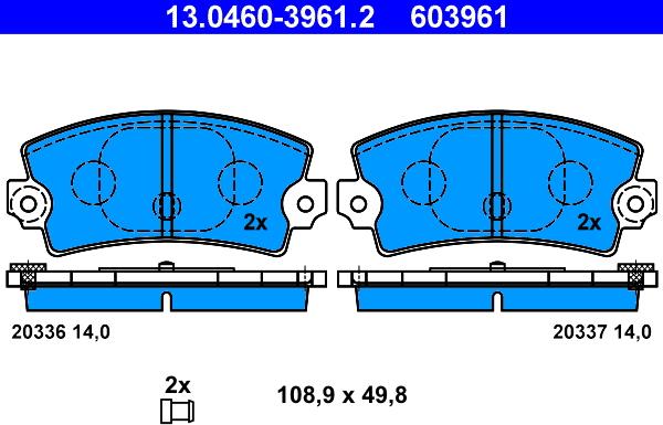 ATE 13.0460-3961.2 - Комплект спирачно феродо, дискови спирачки vvparts.bg
