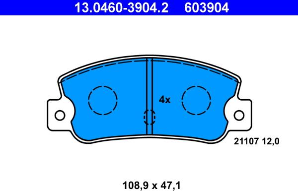 ATE 13.0460-3904.2 - Комплект спирачно феродо, дискови спирачки vvparts.bg