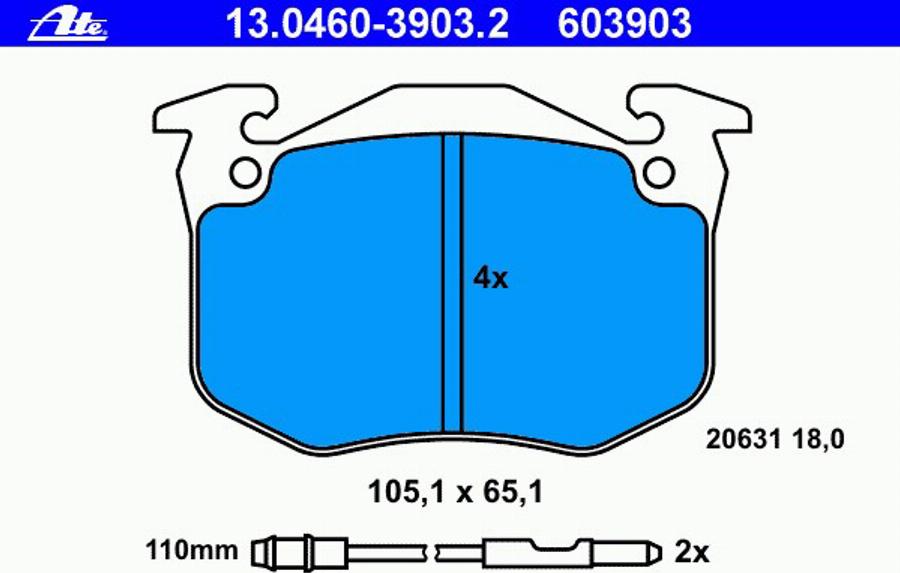 ATE 13.0460-3903.2 - Комплект спирачно феродо, дискови спирачки vvparts.bg