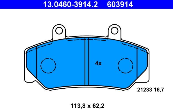 ATE 13.0460-3914.2 - Комплект спирачно феродо, дискови спирачки vvparts.bg