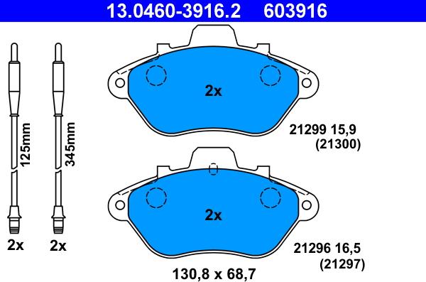 ATE 13.0460-3916.2 - Комплект спирачно феродо, дискови спирачки vvparts.bg