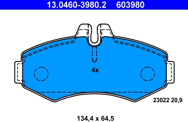 ATE 13.0460-3980.2 - Комплект спирачно феродо, дискови спирачки vvparts.bg