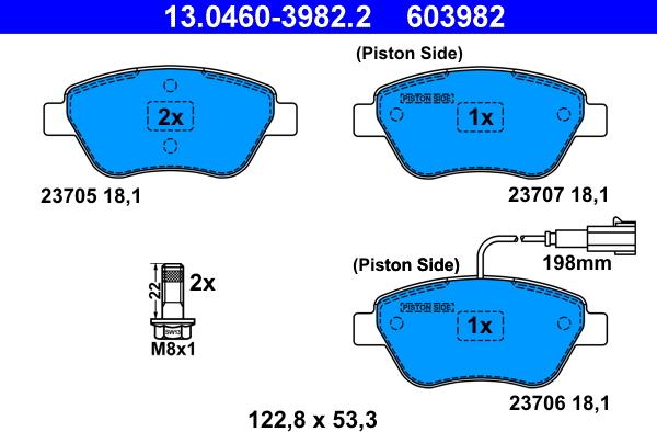 ATE 13.0460-3982.2 - Комплект спирачно феродо, дискови спирачки vvparts.bg