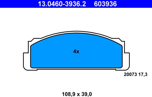 ATE 13.0460-3936.2 - Комплект спирачно феродо, дискови спирачки vvparts.bg