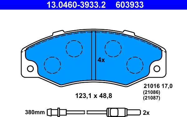 ATE 13.0460-3933.2 - Комплект спирачно феродо, дискови спирачки vvparts.bg